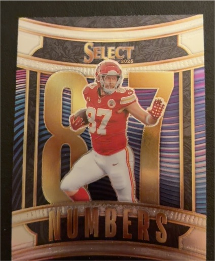 2025 Panini Select #NMB-TKE Travis Kelce Numbers 87 — front