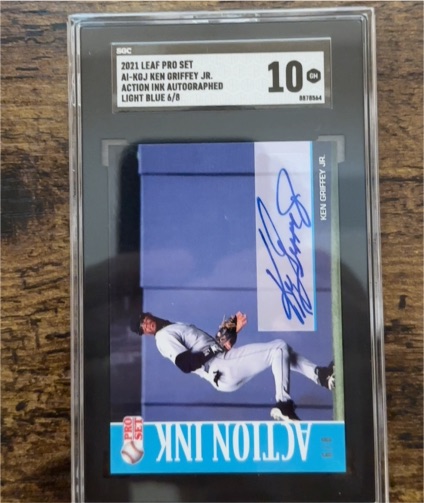 2021 Leaf Pro Set AI-KQJ Ken Griffey Jr. Action Ink Autographed Light Blue 6/8 — front