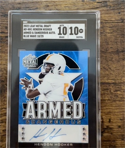 2022 Leaf Metal Draft #AD-HH1 Hendon Hooker Armed & Dangerous Auto Blue Wave 10/25 — front