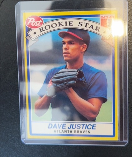 1991 Post Cereal #1 Dave Justice — front