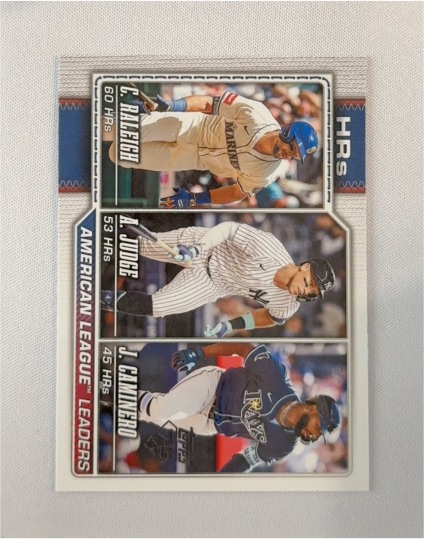 2026 Topps Series 1 #38 American League Leaders Cal Raleigh Aaron Judge Junior Caminero — front