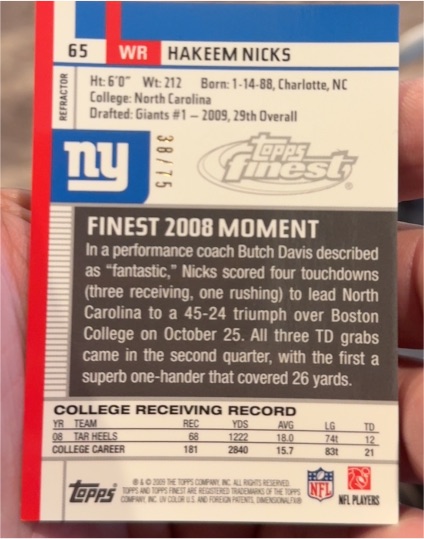 2009 Topps Finest #65 Hakeem Nicks — front
