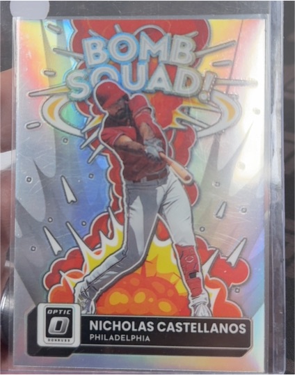 2022 Donruss Optic #BS-10 Nicholas Castellanos Bomb Squad Silver Prizm Philadelphia Phillies — front