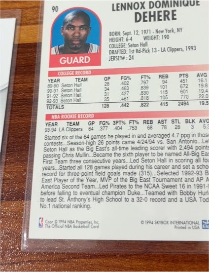 1993-94 Hoops #351 Lennox Dominique Dehere — front