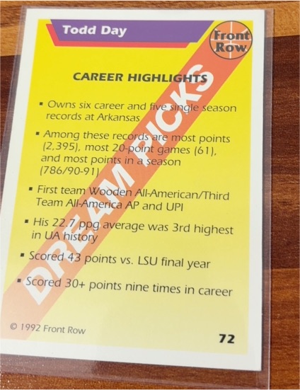 1992 Front Row Dream Picks #72 Todd Day — front