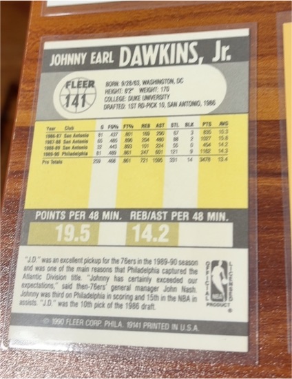 1990-91 Fleer #141 Johnny Dawkins Jr. — front