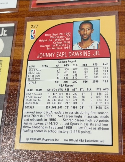 1990 NBA Hoops #227 Johnny Dawkins Jr. — front