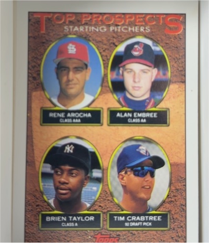 1993 Topps #742 Top Prospects Rene Arocha / Alan Embree / Brien Taylor / Tim Crabtree — front