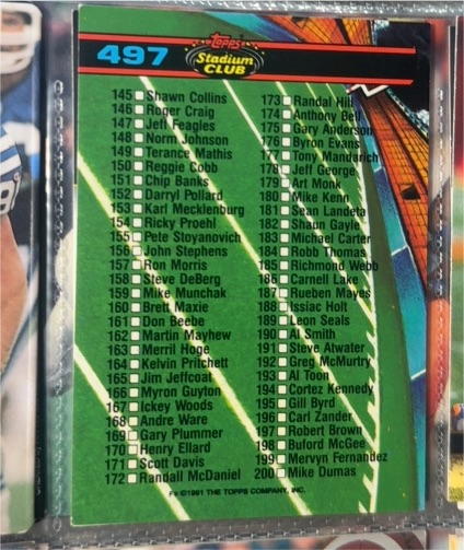 1991 Topps Stadium Club #497 Checklist — front