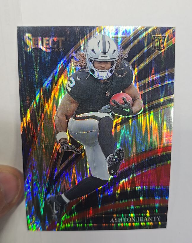 2025 Panini Select #204 Ashton Jeanty Club Level Red and Blue Shock RC — front