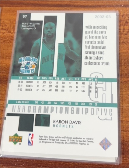 2002-03 Upper Deck Championship Drive #57 Baron Davis — front