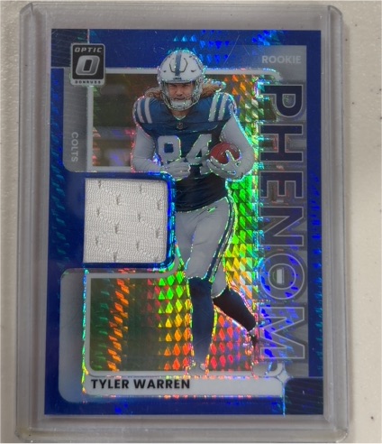 2025 Panini Donruss Optic #RPBH-TWN Tyler Warren Rookie Phenom Patch Blue Hyper — front