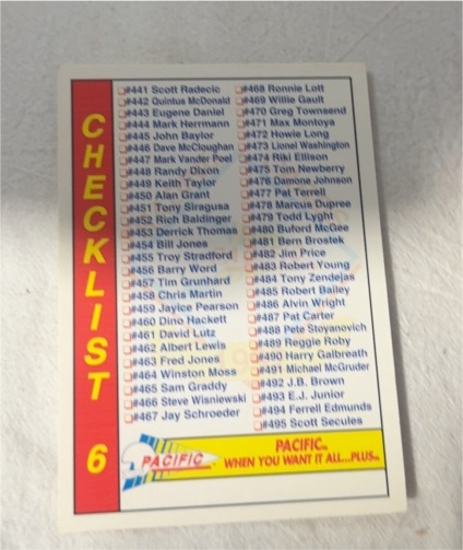 1992 Pacific #CL6 Checklist 441-495 — front
