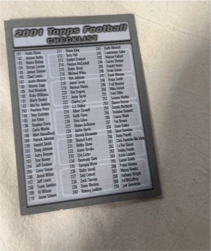2001 Topps Football Checklist — front