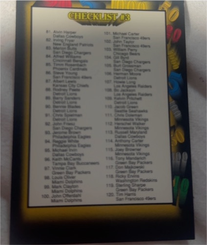 1991 Wild Card #159 Checklist #3 — front