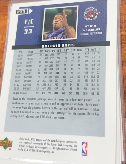 2001 Upper Deck MVP #177 Antonio Davis — front