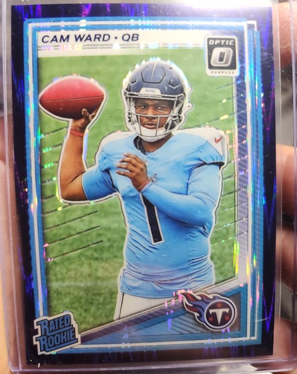 2025 Donruss Optic #293 Cam Ward Rated Rookie Purple Shock Prizm Tennessee Titans — front