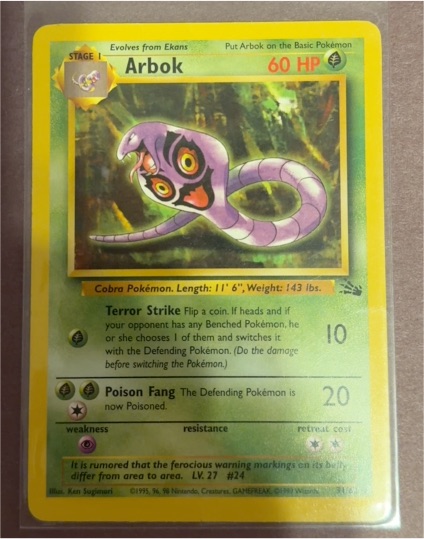 1995 Pokémon Fossil #31 Arbok — front