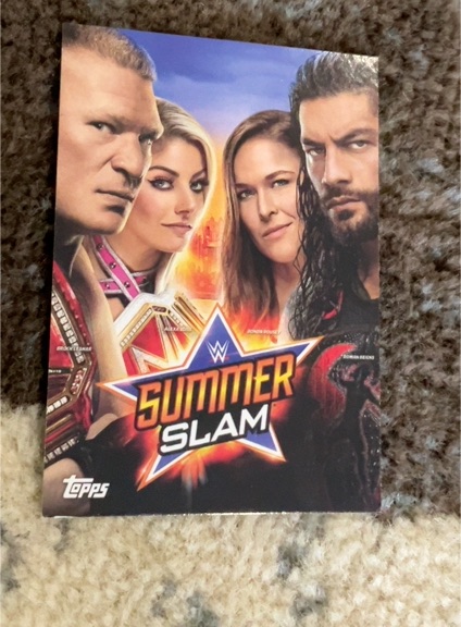 2019 Topps WWE SummerSlam Poster Spotlight #SS-18 Roman Reigns, Brock Lesnar, Ronda Rousey, Alexa Bliss — front