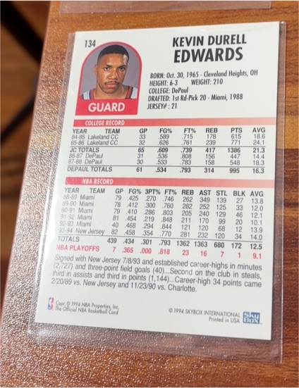 1994 Skybox #134 Kevin Durell Edwards — front