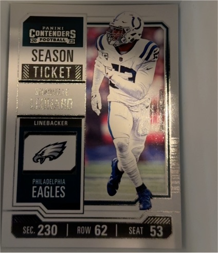 2023 Panini Contenders Football #45 Shaquille Leonard Season Ticket — front
