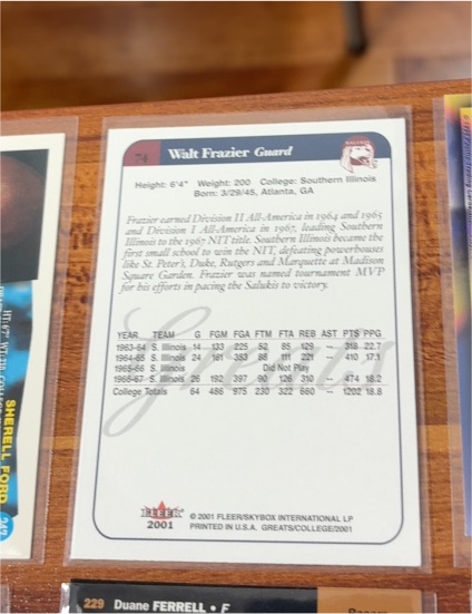 2001 Fleer Greats/College #Walt Frazier — front
