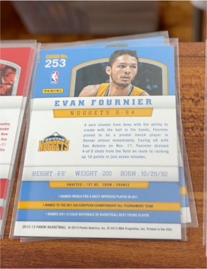 2012-13 Panini #253 Evan Fournier Rookie Card Denver Nuggets — front