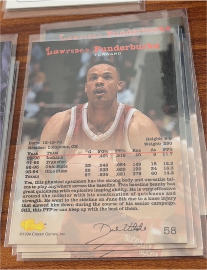 1994 Classic Draft #58 Lawrence Funderburke Ohio State Buckeyes — front