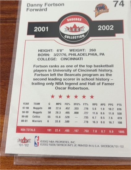 2001-02 Fleer #74 Danny Fortson — front