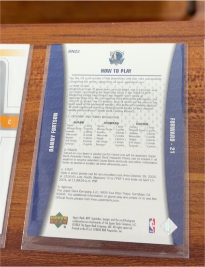 2003 Upper Deck #SN22 Danny Fortson — front