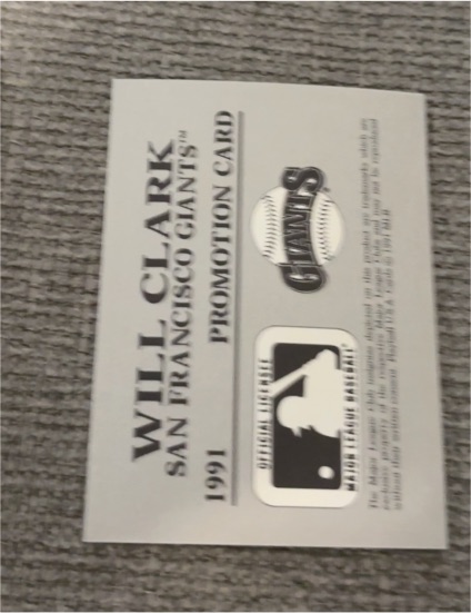 1991 Will Clark San Francisco Giants Promotion Card — front