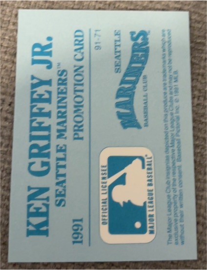 1991 Post #91-71 Ken Griffey Jr. Seattle Mariners Promotion Card — front