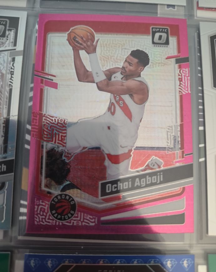 2023-24 Panini Donruss Optic #156 Ochai Agbaji Hyper Pink Toronto Raptors — front