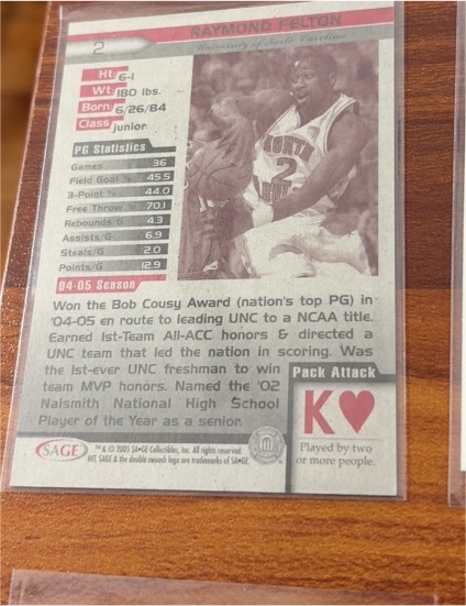 2004-05 SAGE Raymond Felton #2 — front