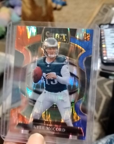 2025 Panini Select #91 Kyle McCord Red & Blue Shock Prizm Rookie Philadelphia Eagles — front