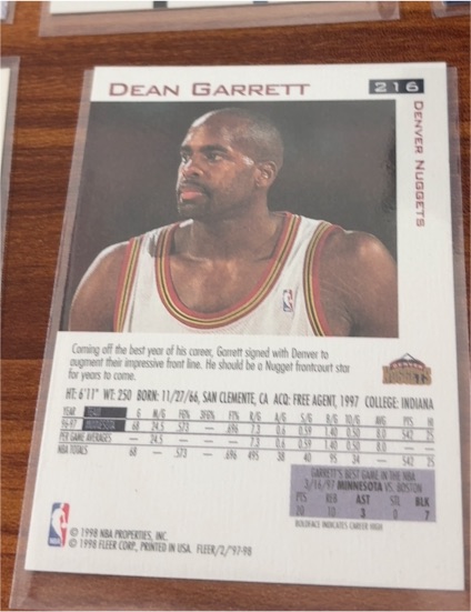 1997-98 Fleer #216 Dean Garrett — front