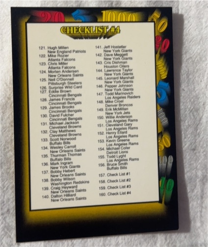 1991 Wild Card #160 Checklist #4 — front