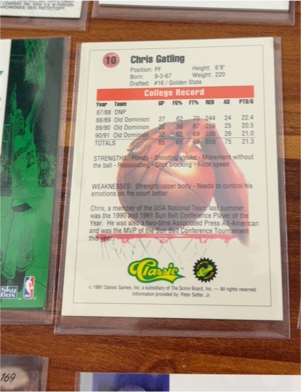 1991 Classic #10 Chris Gatling — front