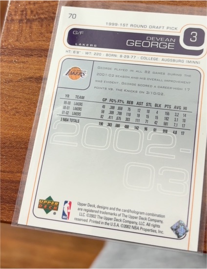2002 Upper Deck #70 Devean George — front