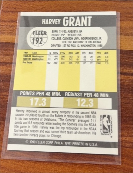 1990-91 Fleer #192 Harvey Grant — front