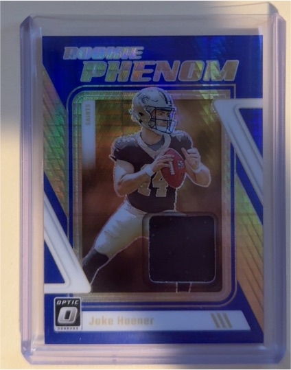 2023 Donruss Optic #RP-JHA Jake Haener Rookie Phenom Blue Hyper Prizm — front