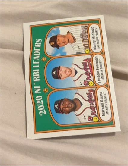 2021 Topps Heritage #87 Manny Machado Marcell Ozuna Freddie Freeman 2020 NL RBI Leaders — front