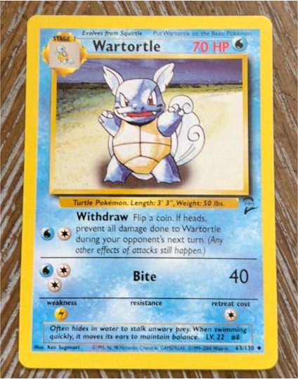 1999 Pokémon Base Set #42 Wartortle — front