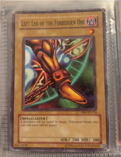 1996 Yu-Gi-Oh! DB1-EN136 Left Leg of the Forbidden One — front