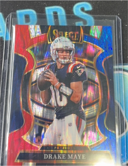 2025 Panini Select #80 Drake Maye Red & Blue Shock Prizm Concourse — front