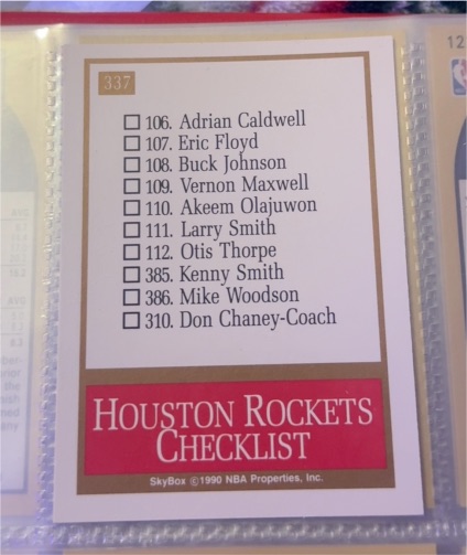 1990 SkyBox #337 Houston Rockets Checklist — front
