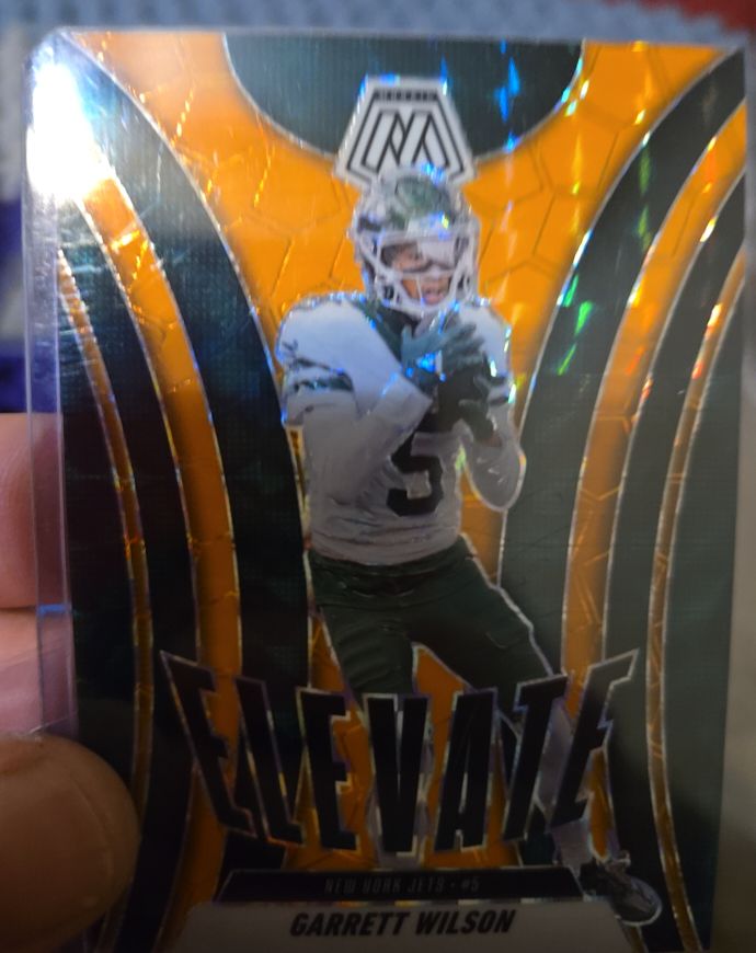 2025 Panini Mosaic #19 Garrett Wilson Elevate Orange Fluorescent Mosaic Prizm — front