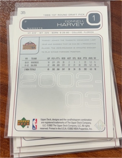 2002 Upper Deck #35 Donnell Harvey — front