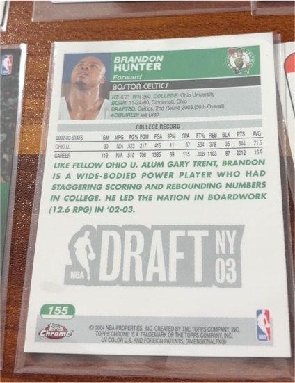 2003-04 Topps Chrome #155 Brandon Hunter Boston Celtics Rookie Basketball Card — front