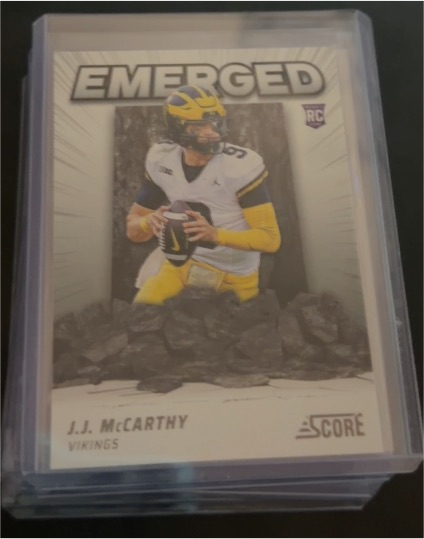 2024 Panini Score #EM-JMY J.J. McCarthy Emerged Rookie — front